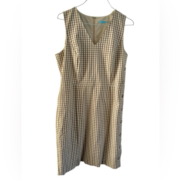 J. Mclaughlin NEW Tan Paulson Gingham Sleeveless Dress Plaid size 14 - Picture 9 of 16